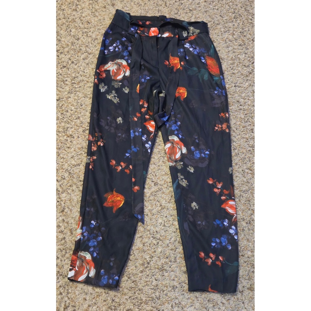 Express Floral Print Belted Tapered Paperbag Pants Women's Size 6 Multicolor